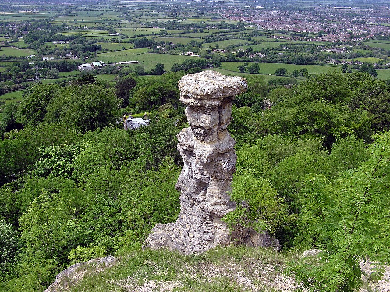 Devil’s Chimney rock formation overlooking Leckhampton Hill in Cheltenham.