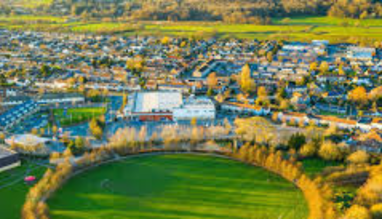Aerial view of Nailsea town showing residential areas, green parkland, and surrounding countryside