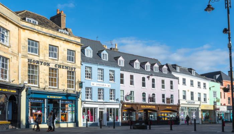 Cirencester town centre with historic buildings
