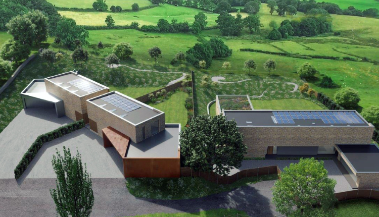 Modern buildings in Perrotts Brook, Gloucestershire