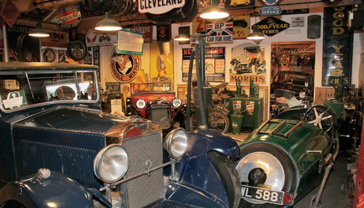 Vintage cars and memorabilia inside the Cotswold Motoring Museum & Toy Collection in Bourton-on-the-Water