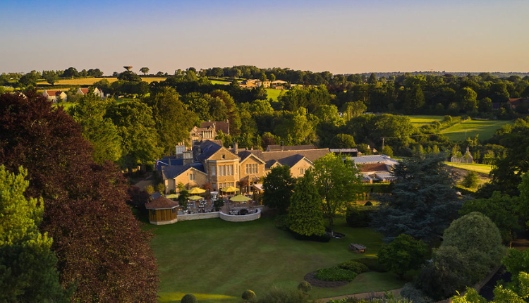 Aerial view of Homewood Hotel & Spa in Freshford, a luxury country house hotel set in rolling Somerset countryside