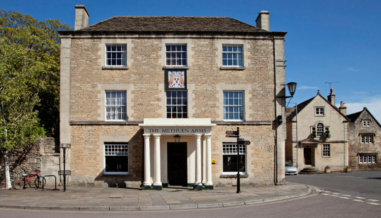The Methuen Arms hotel in Corsham with historic stone façade and central entrance