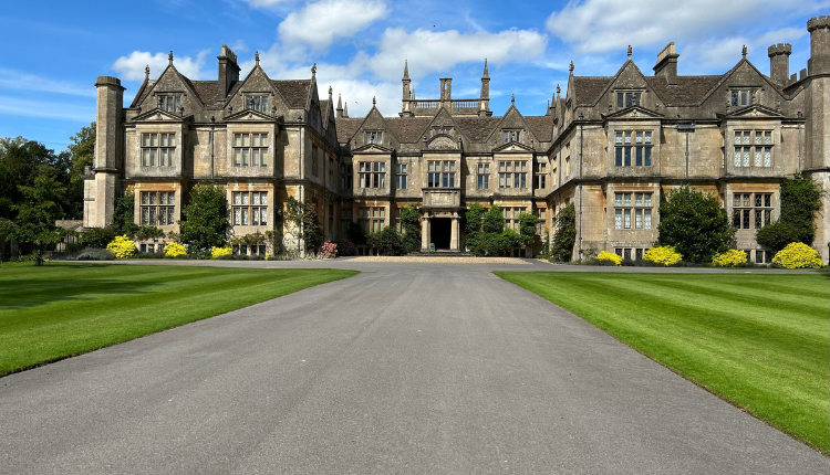 Corsham Court in Corsham with grand historic mansion and landscaped lawns